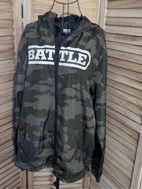 Battle Giant Men's Hoodie Lightweight Windbreaker Outdoor Jacket Camo Large